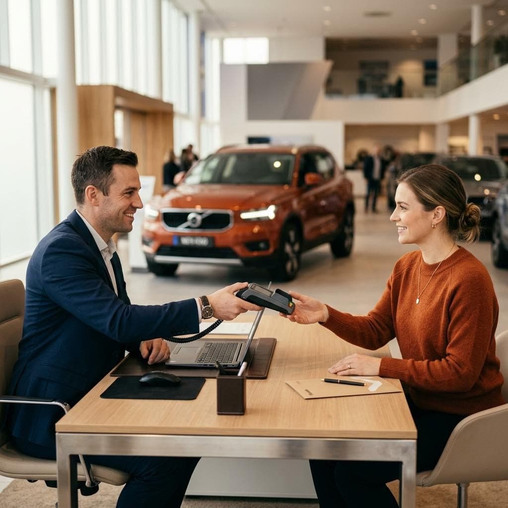 Dealership team processing a payment