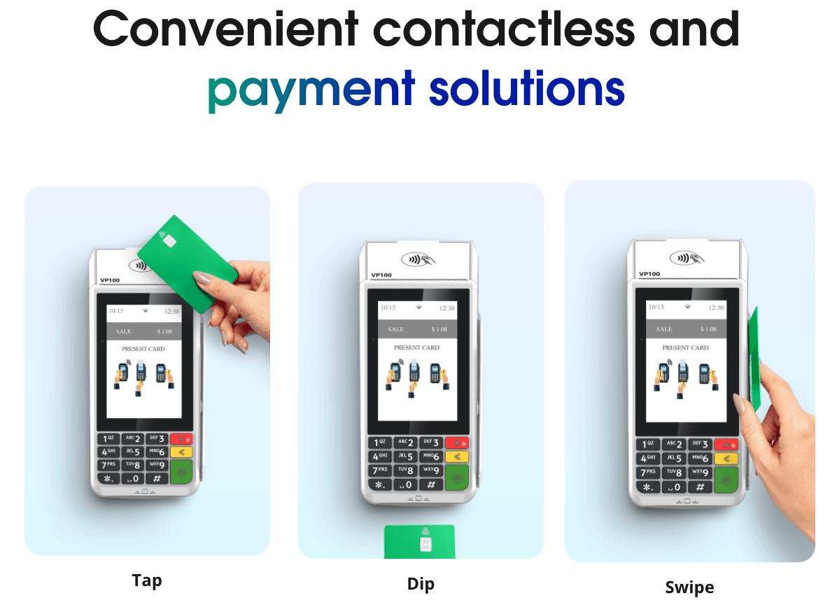 Tap, dip, and swipe contactless payment terminals